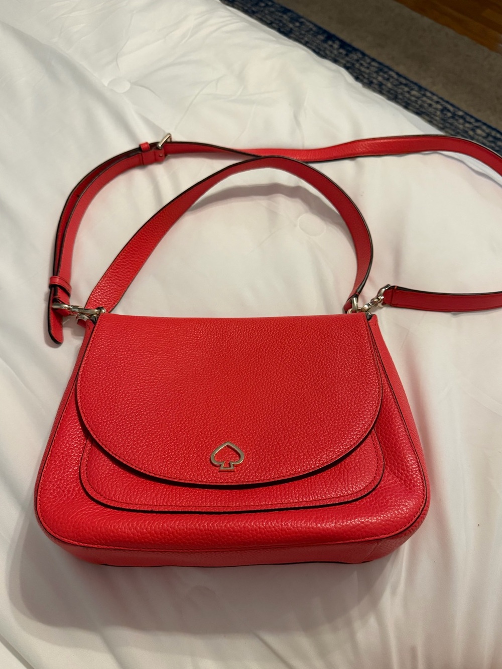 kate spade Bright Red Pebbled Leather Crossbody Bag with Spade Logo